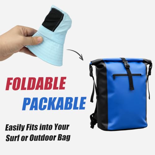 Surblue Surf Bucket Hat with Widened Chin Straps UPF 50+ Windproof Sun Hat Adjustable Packable Cap for Water Sports Surfing - color: Skyblue