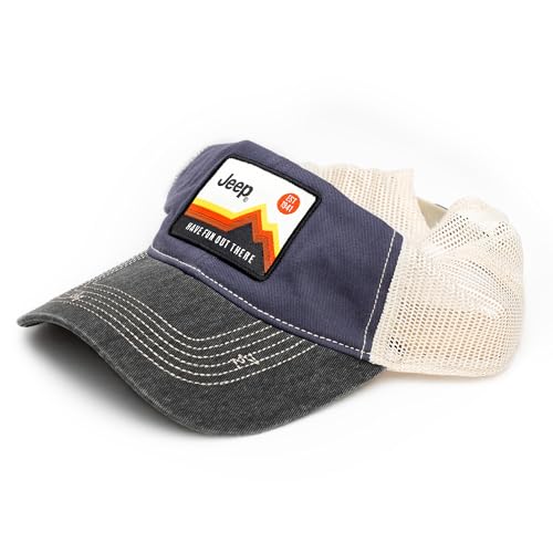 Jeep Have Fun Out There Patch Garment Washed Trucker Hat Unstructured for Men & Women - Adjustable Snapback Baseball Cap - color: Navy Blue