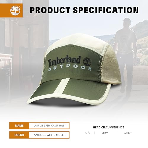 Timberland Mens Split Brim Foldable Camp Hat, Adjustable Panel Hat, Lightweight - color: Antique White Multi (Dark Green)