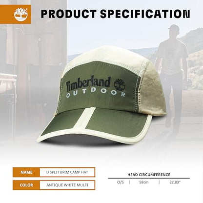 Timberland Mens Split Brim Foldable Camp Hat, Adjustable Panel Hat, Lightweight - color: Antique White Multi (Dark Green)