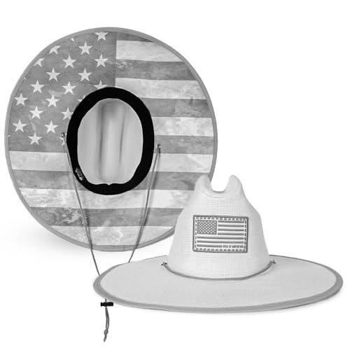 Soul of Adventure Keys Straw Hat for UV Sun Protection | UPF 50+ Sun Protection, Adjustable Drawstring - color: Ghost American Flag