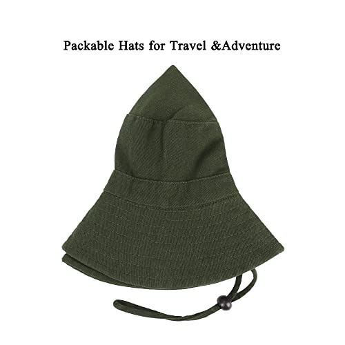 Unisex Cotton Boonie Hat Summer Fishing Bucket Hat Sun Hat with String - color: Solid Army Green