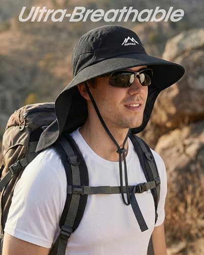 FURTALK Sun Hats with Neck Flap Sun Protection Fishing Hat for Men Women - color: Black