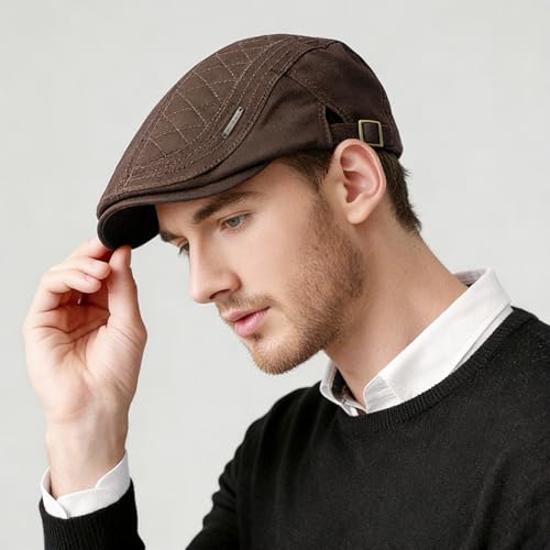Initlove Mens Newsboy Cap Cotton Ivy Hat Beret Hats for Driving - color: A Coffee