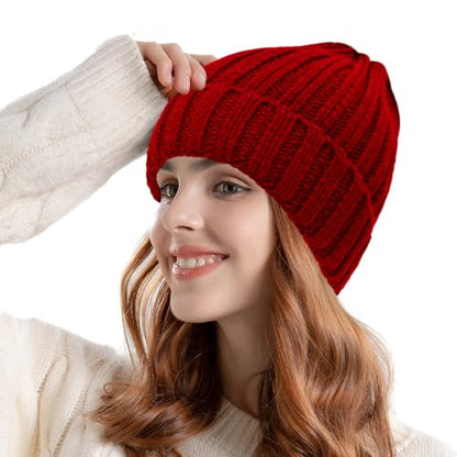 ZOORON 1&2 Winter Beanie for Women Soft Warm Slouchy Knit Hat Ski Stocking Cuffed Cap - color: Wine Red