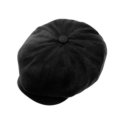 Newsboy Hats for Men Flat Cap Cotton Caps for Men Classic 8 Panel Ivy Hat Driver Cap for Women (Cotton, Denim) - color: Black