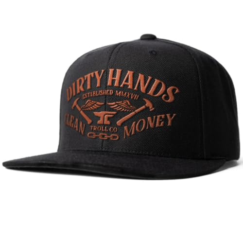 DHCM Catena Hat – Dirty Hands Clean Money Snapback Cap, Men’s Workwear Hat, Curved Brim, Adjustable Fit - color: Black and Rust - Snapback