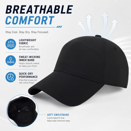 Quick Dry Baseball Cap Trucket Hats UPF50+ Structured Golf Hats Men Women - color: Black