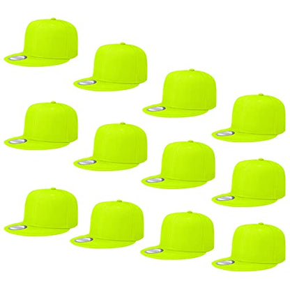 Falari Wholesale 12 Pack Snapback Hat Cap Hip Hop Style Flat Bill Blank Solid Color Adjustable Size - color: 12-pack Neon Green