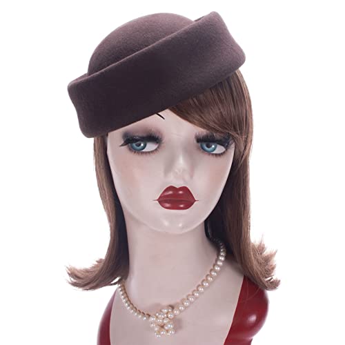Lawliet Womens 100% Wool Felt Fascinator Hostess Pillbox Millinery Hat Base B028 - color: Brown