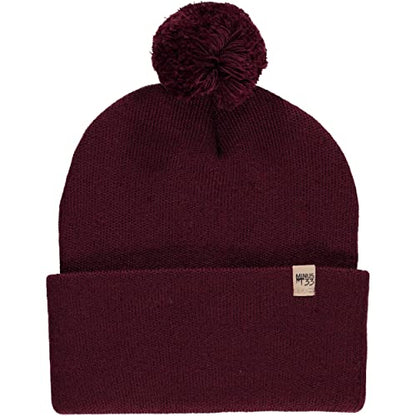 100% Merino Wool - Midweight Cuff Pom Beanie - Winter Pom Pom Hat - color: Burgundy