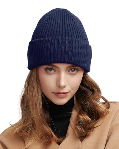 Wool Beanie for Men Women, Seamless Knit Cuffed Warm Winter Hats - color: 1pcs-navy Blue