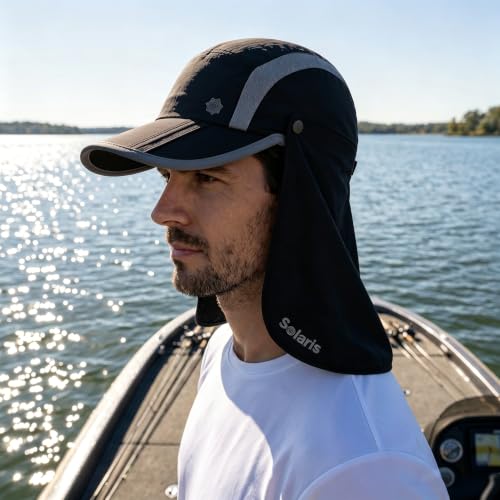Solaris UPF 50+ Running Cap Mesh Baseball Hat Foldable Unisex - color: Black, size: Shield