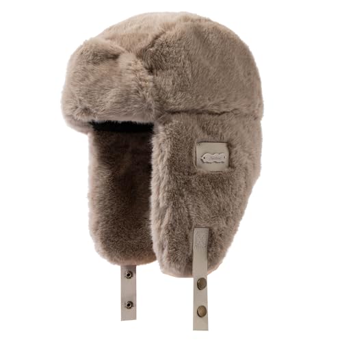 Fluffy Trapper Hats Winter Cozy Plush Ushanka Russian Hat Windproof Ski Hat Pilot Aviator Cap Cold Weather Hat - color: Mg-lfmyymrtb27-khaki