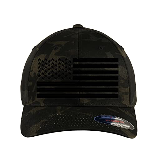 The Blackout American Flag 6277 Flex Fitted Baseball Cap - Custom Embroidered Black USA Flag Flex-Fitted Baseball hat - color: Black Multicam, size: Small-Medium