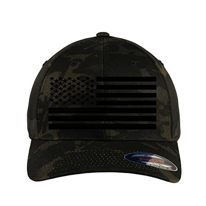 The Blackout American Flag 6277 Flex Fitted Baseball Cap - Custom Embroidered Black USA Flag Flex-Fitted Baseball hat - color: Black Multicam, size: Large-X-Large