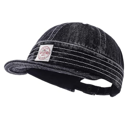 Denim Short Brim Hats for Men Women Stylish Short Bill Baseball Cap Soft Flat Brim Snapback Trucker Hat Cadet Cap - color: Mg-dym2574-black