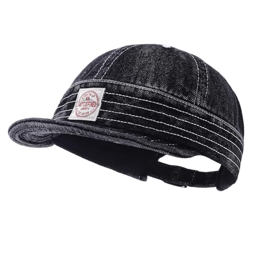 Denim Short Brim Hats for Men Women Stylish Short Bill Baseball Cap Soft Flat Brim Snapback Trucker Hat Cadet Cap - color: Mg-dym2574-black