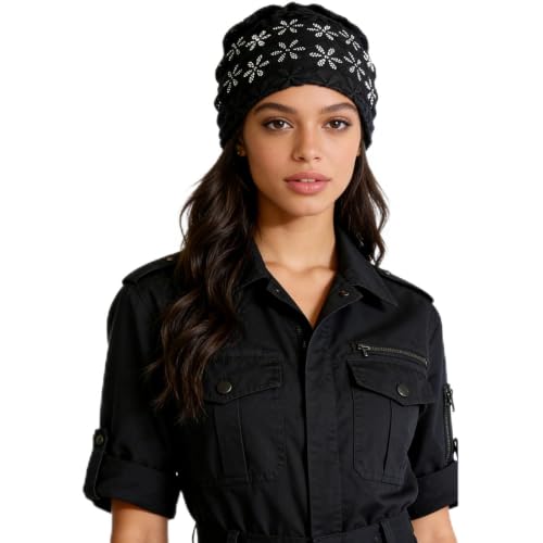 Crochet Slouchy Beanie Hat Turbans Headware for Women - color: Bea02 - Black