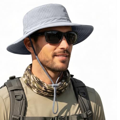 Men Breathable Adjustable Safari Boonie Hat - color: Light Gray