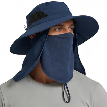 Wide Brim Sun Bucket Hat, Waterproof Boonie Hat for Men & Women - color: 07 Navy Blue (Full Coverage)