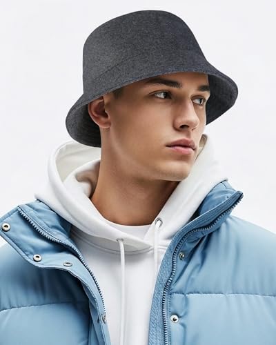 GADIEMKENSD Winter Bucket Hat - Premium Wool, Packable, Plain Colors, Unisex Warm Hat - color: Dark Gray 2.0, size: Medium