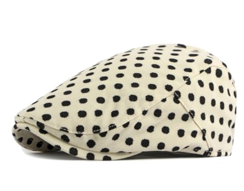 Cotton Newsboy Cap,Breathable Ivy Gatsby Cabbie Beret Hat for Men's Women Driving Hunting Golf - color: Dot Beige