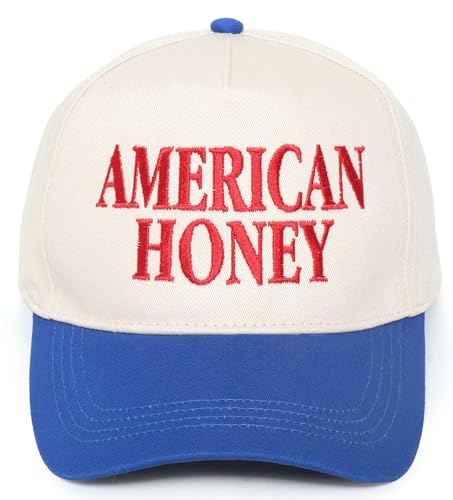 D&Y Retro 2-Tone Canvas Baseball Cap for Women - Funny Embroidered Distressed Snapback, Adjustable Cotton Dad Hat - color: American Honey-cobalt Blue