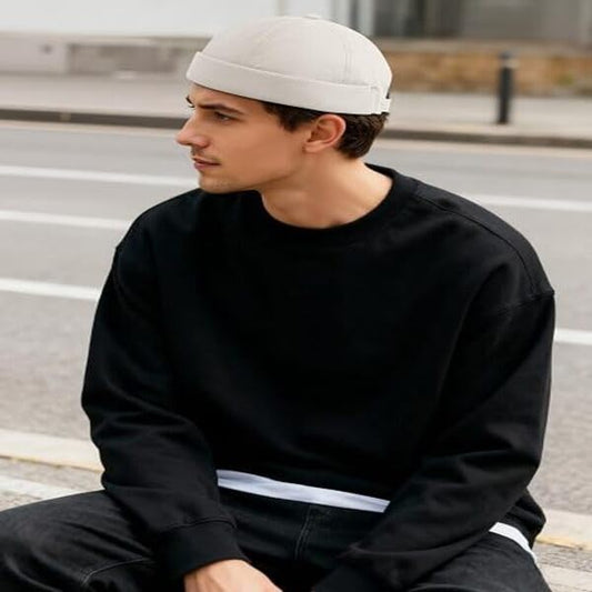 Men's Cotton Brimless Docker Cap 4 Pack Adjustable Rolled Cuff