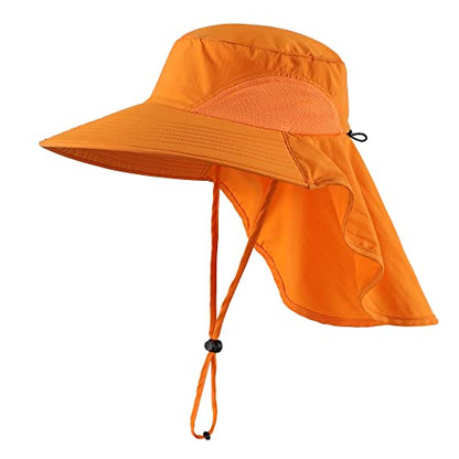 Home Prefer Outdoor UPF50+ Sun Hat Wide Brim Mesh Fishing Hat with Neck Flap - color: Orange