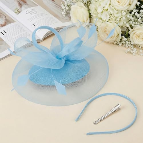 tiggell Fascinators Tea Party Hat for Women, Fascinator with Pillbox Hat - color: Blue