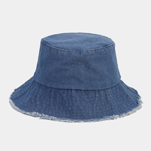 Quanhaigou Frayed Unisex Sun Hats, Fashion Beach Bucket Hat for Men Women,Summer Outdoor Boy's Girls Boonie Cap - color: Frayed Denim Blue
