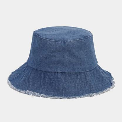 Quanhaigou Frayed Unisex Sun Hats, Fashion Beach Bucket Hat for Men Women,Summer Outdoor Boy's Girls Boonie Cap - color: Frayed Denim Blue