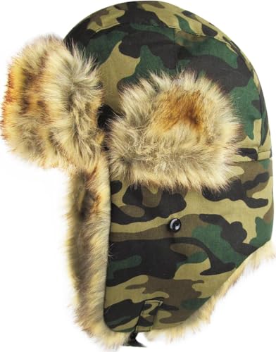 Wool Blend Aviator Trapper hat Trooper Ear Flaps Ushanka Eskimo Russian Warm Winter Cold… - color: Camouflage Classic Solid