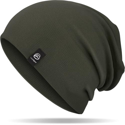 YANIKY Slouchy Beanie for Women, Mens Soft Cotton Beanie Hat, Double Layer Windproof Skull Cap for All Seasons - color: Military Green