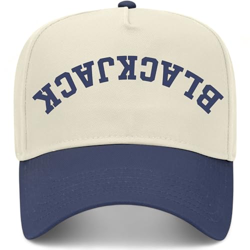 Blackjack Upside Down Reversed Vintage Trucker Hat | Premium Adjustable Snapback Baseball Hat for Men & Women - color: Navy/Natural