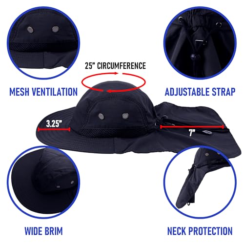 Falari Outdoor Sun Hat, Wide Brim with Neck Flap, Safari Hiking Gardening Fishing Hat - color: Navy