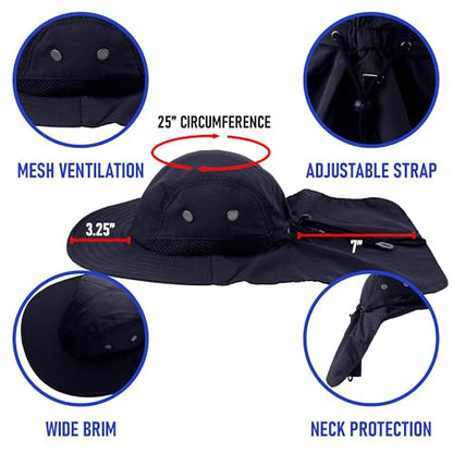 Falari Outdoor Sun Hat, Wide Brim with Neck Flap, Safari Hiking Gardening Fishing Hat - color: Navy