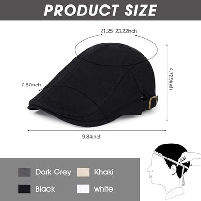 3Pcs Cotton Newsboy Hat for Men Cool Adjustable Flat Cap - color: # -Black+white+khaki