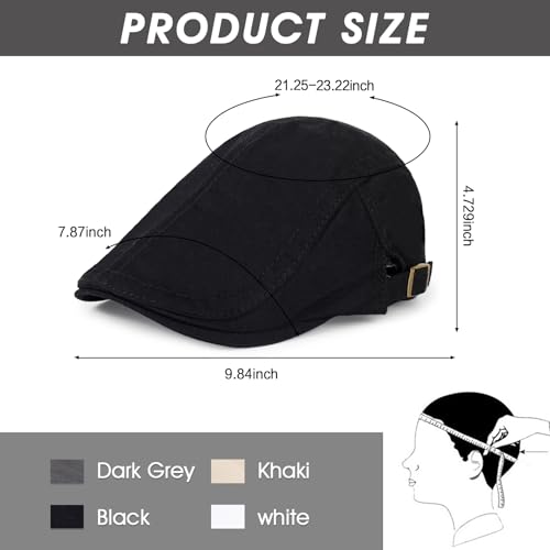 3Pcs Cotton Newsboy Hat for Men Cool Adjustable Flat Cap - color: # -Black+white+khaki