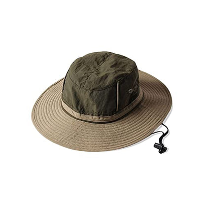 LumiSyne Unisex Two-Tone Bucket Hat Wide Brim Sun Hat UPF 50+ Adjustable Chin Strap Breathable Mesh Packable Boonie Hat - color: Khaki + Green, size: Large-X-Large