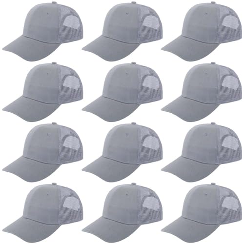 ZH 12 Pack Mesh Trucker Hats, Bulk Baseball Caps for Men and Women, Trucker Cap Wholesale - color: Light Gray