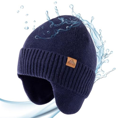 TOP-EX DryKnit™ 80% Merino Wool Waterproof Ear Flap Beanie M/L/XL - color: Blue, size: Medium-Large