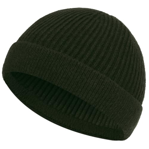 ROYBENS Short Fisherman Beanie for Men Women Wool Knit Warm Winter Hat Swag - color: 1pcs- Army Green