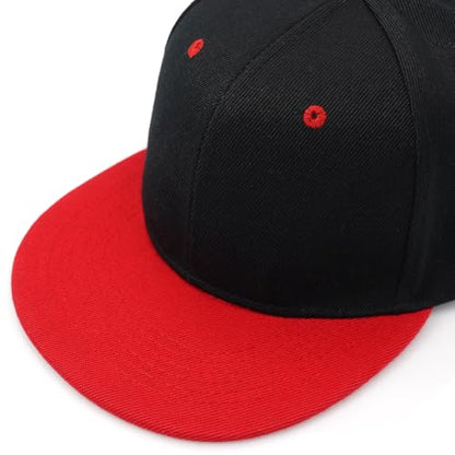 Snapback Hat Flat Bill Visor Hats Adjustable Hip Hop Baseball Cap for Women Men - color: Black Red