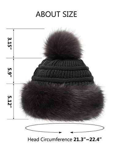Soul Young Women's Faux Fur Hat Russian Cossack Knit Pompom Hat Ski Snow Cap for Winter Outdoor - color: Dark Grey