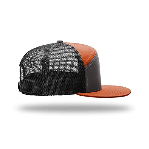Richardson 168 Hi-Pro 7 Panel Adjustable Snapback Trucker Mesh Back Cap - color: Charcoal/Burnt Orange/Black