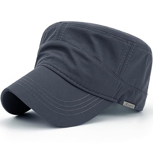 Loneshark Water Resistant Military Hat Quick Dry Cadet Cap Army Flat Top - color: Sport-logo-grey