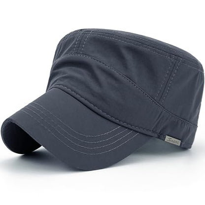 Loneshark Water Resistant Military Hat Quick Dry Cadet Cap Army Flat Top - color: Sport-logo-grey