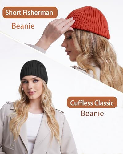 Wool Knit Beanie Hats for Men Women,Cuffless Winter Skull Caps - color: 1-orange